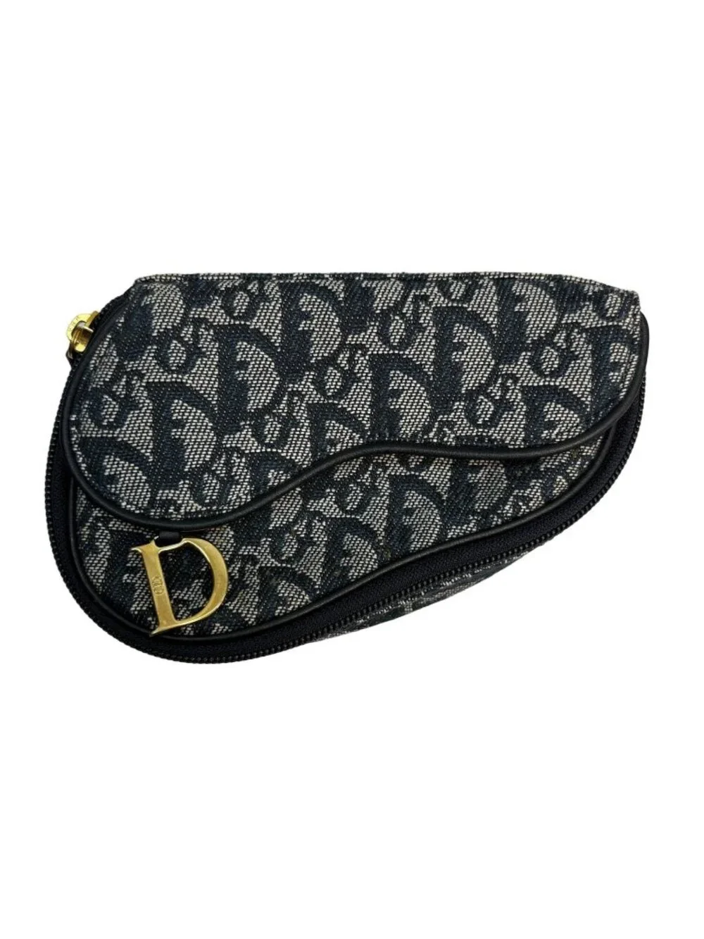 Dior Trotter Saddle Pouch Navy Gray Canvas Leather